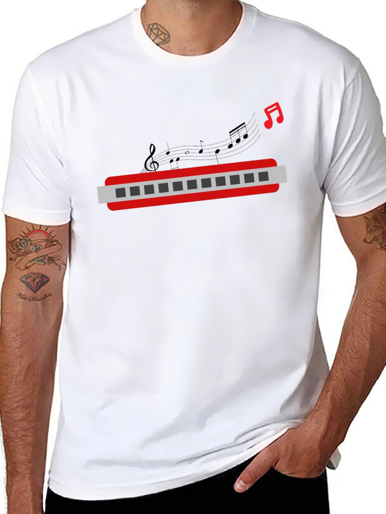 Musical Harmonica Graphic Tee - Black