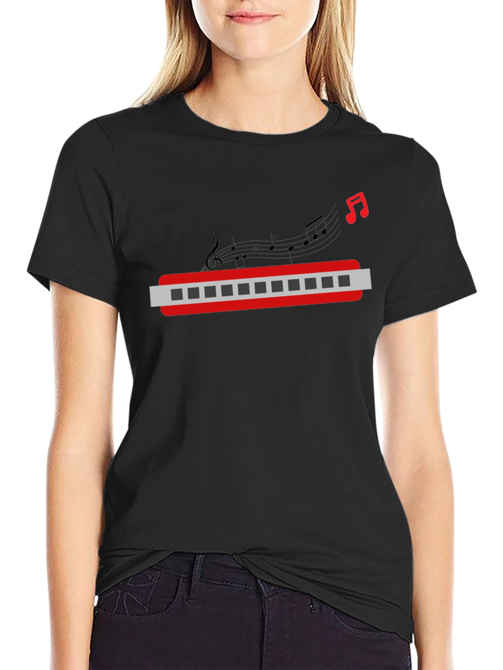 Musical Harmonica Graphic Tee - Black
