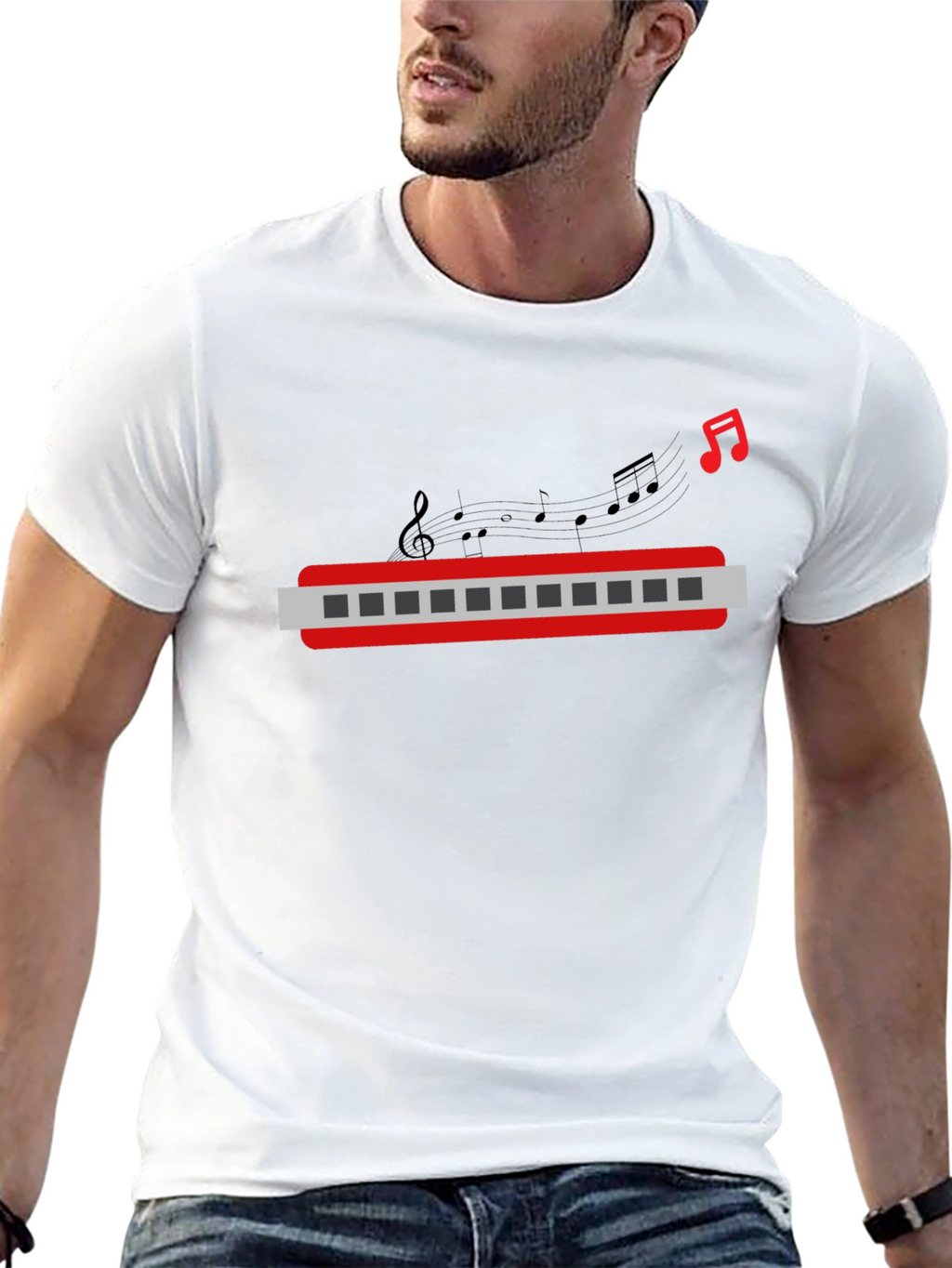 Musical Harmonica Graphic Tee - Black