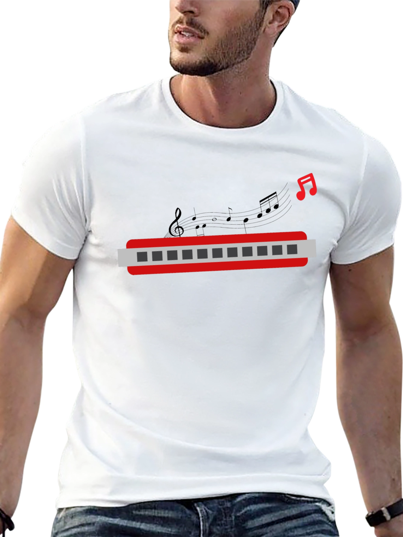 Musical Harmonica Graphic Tee - Black