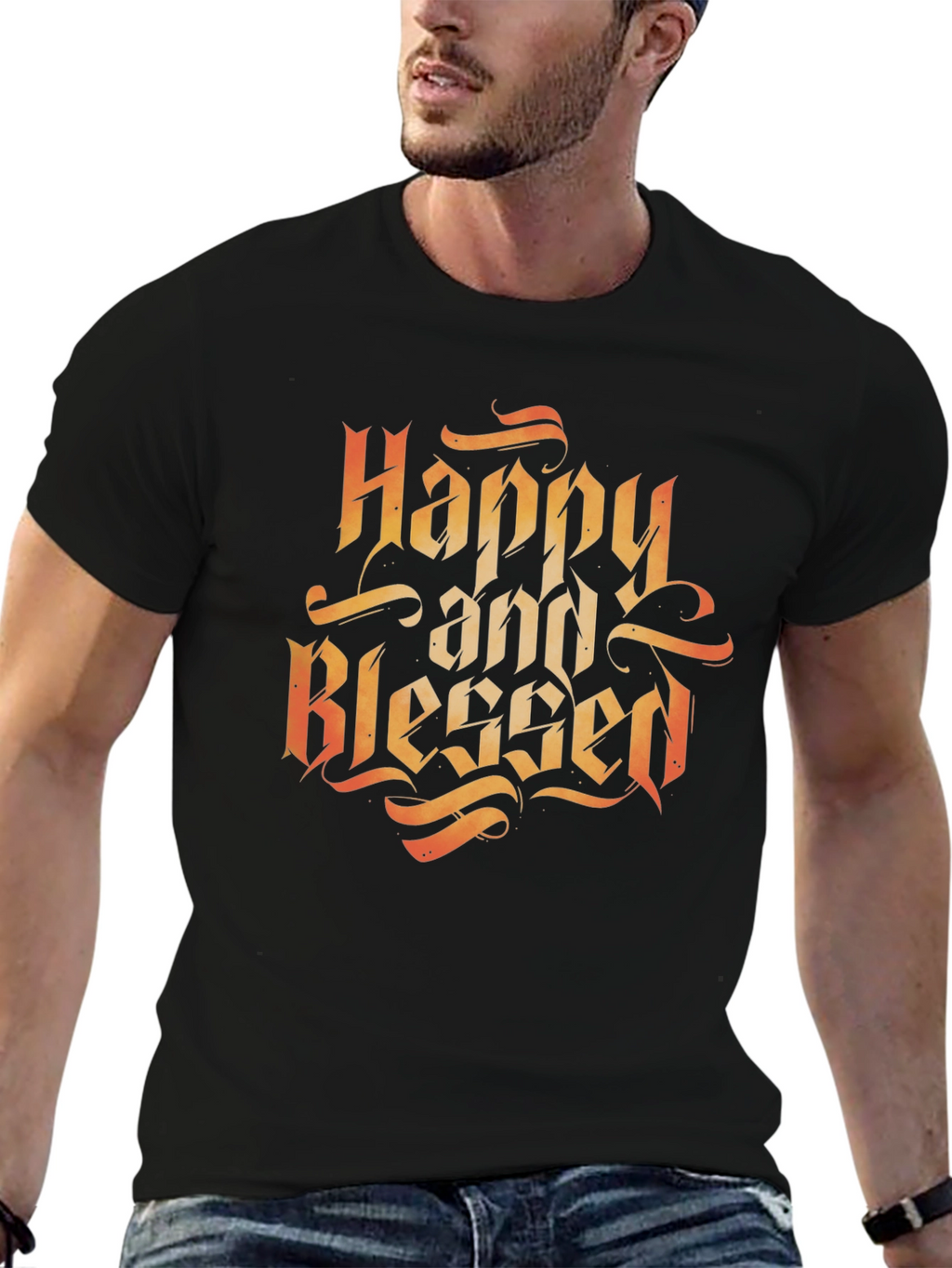 Happy and Blessed Black Graphic Tee Shirt
