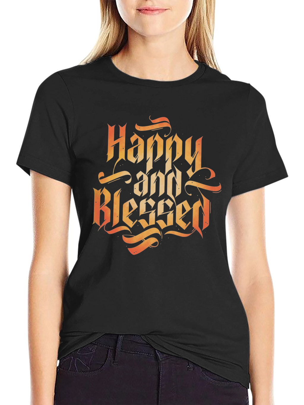Happy and Blessed Black Graphic Tee Shirt