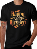 Happy and Blessed Black Graphic Tee Shirt