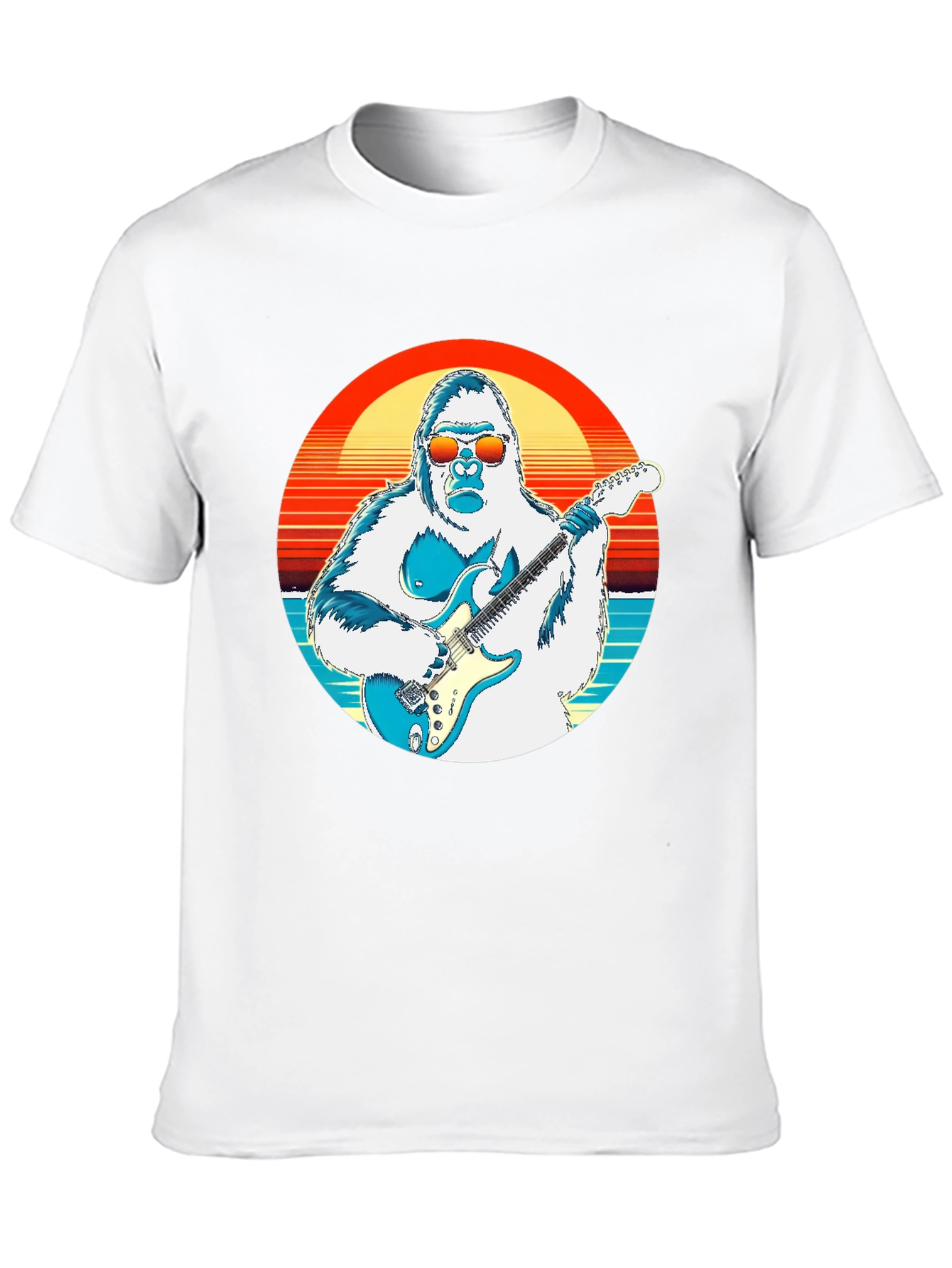 Cool Gorilla Guitarist Retro Sunset T-Shirt