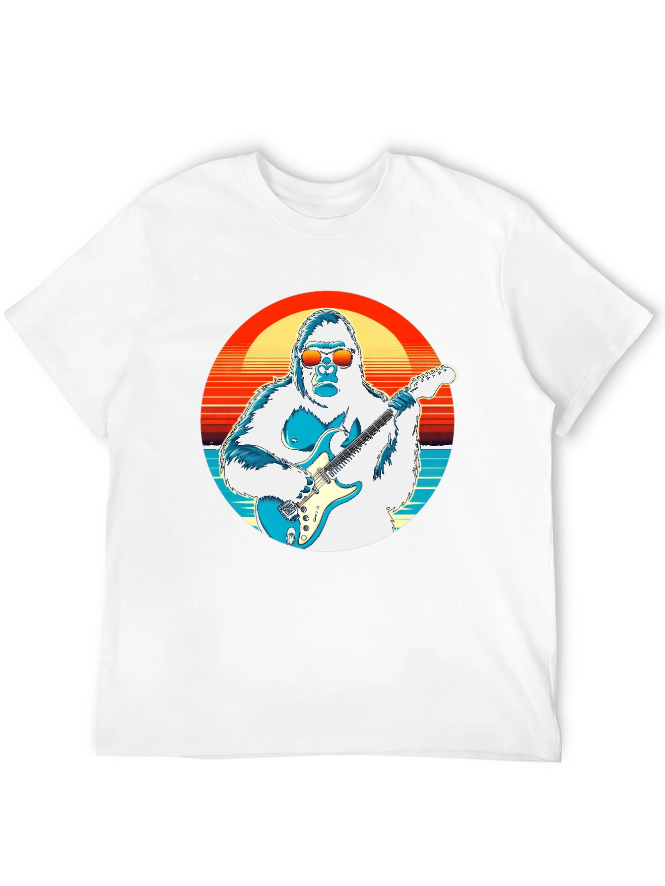 Cool Gorilla Guitarist Retro Sunset T-Shirt