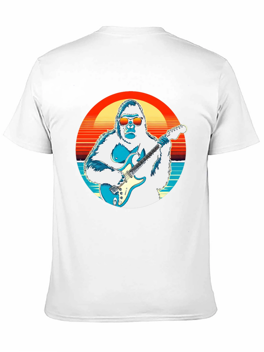 Cool Gorilla Guitarist Retro Sunset T-Shirt