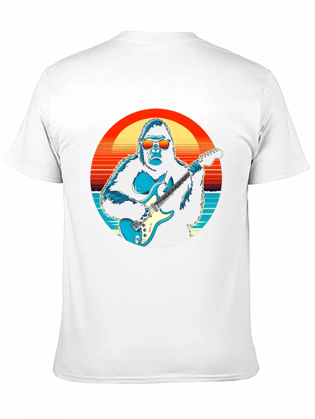 Cool Gorilla Guitarist Retro Sunset T-Shirt