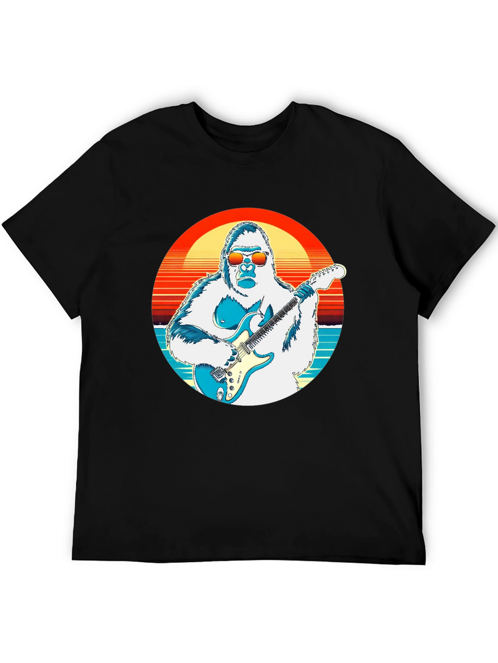 Cool Gorilla Guitarist Retro Sunset T-Shirt
