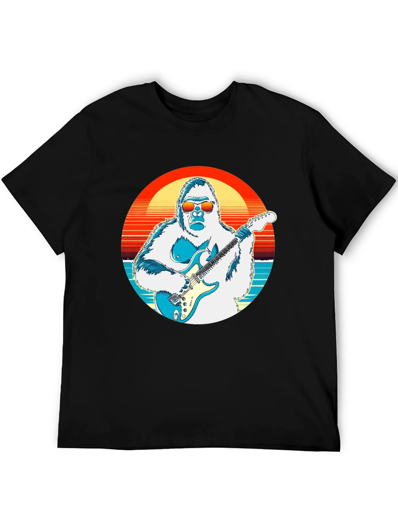 Cool Gorilla Guitarist Retro Sunset T-Shirt