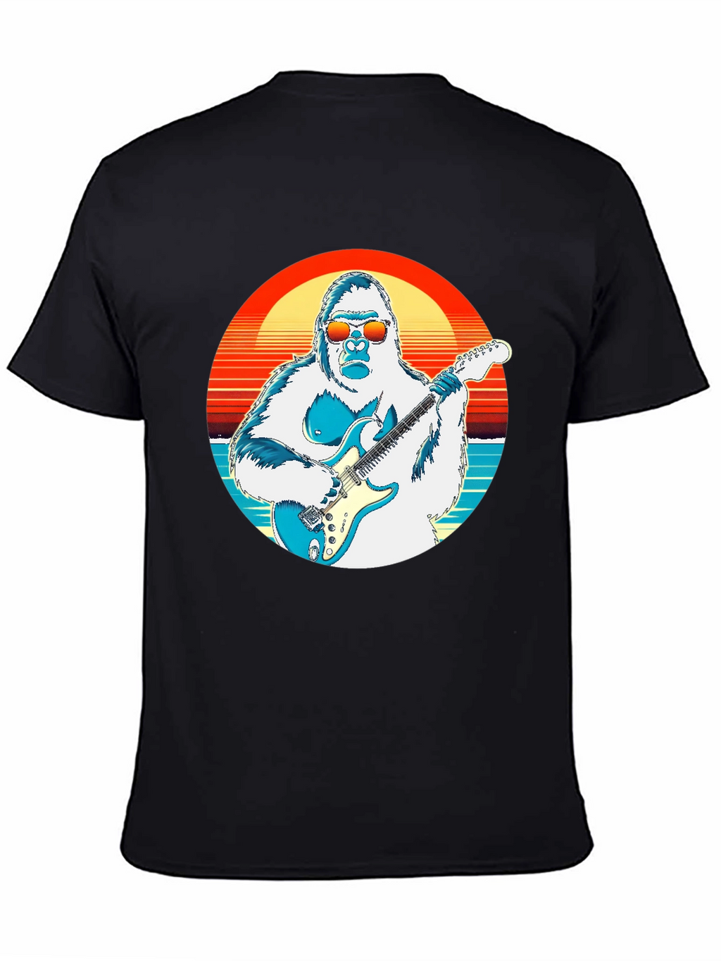 Cool Gorilla Guitarist Retro Sunset T-Shirt