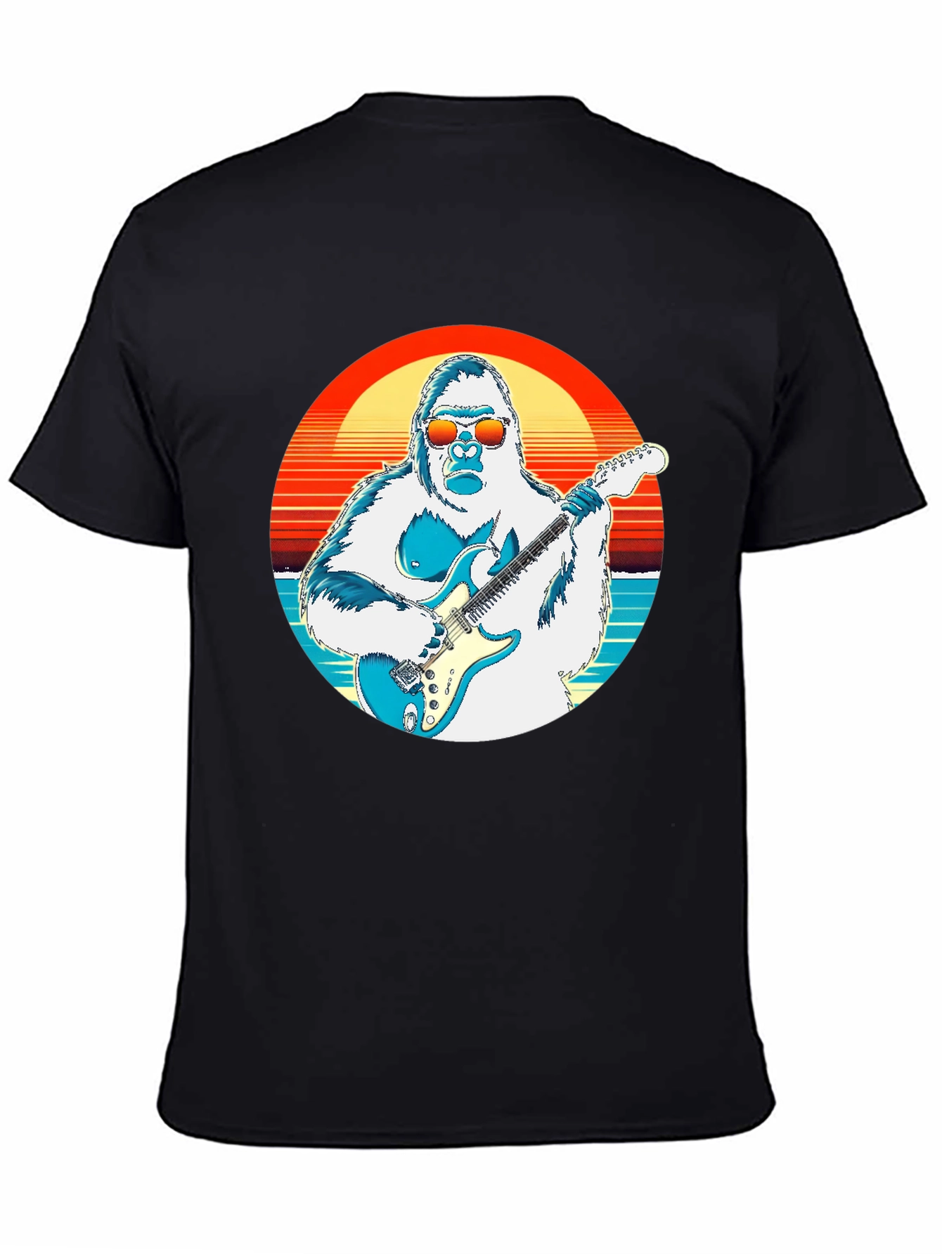 Cool Gorilla Guitarist Retro Sunset T-Shirt