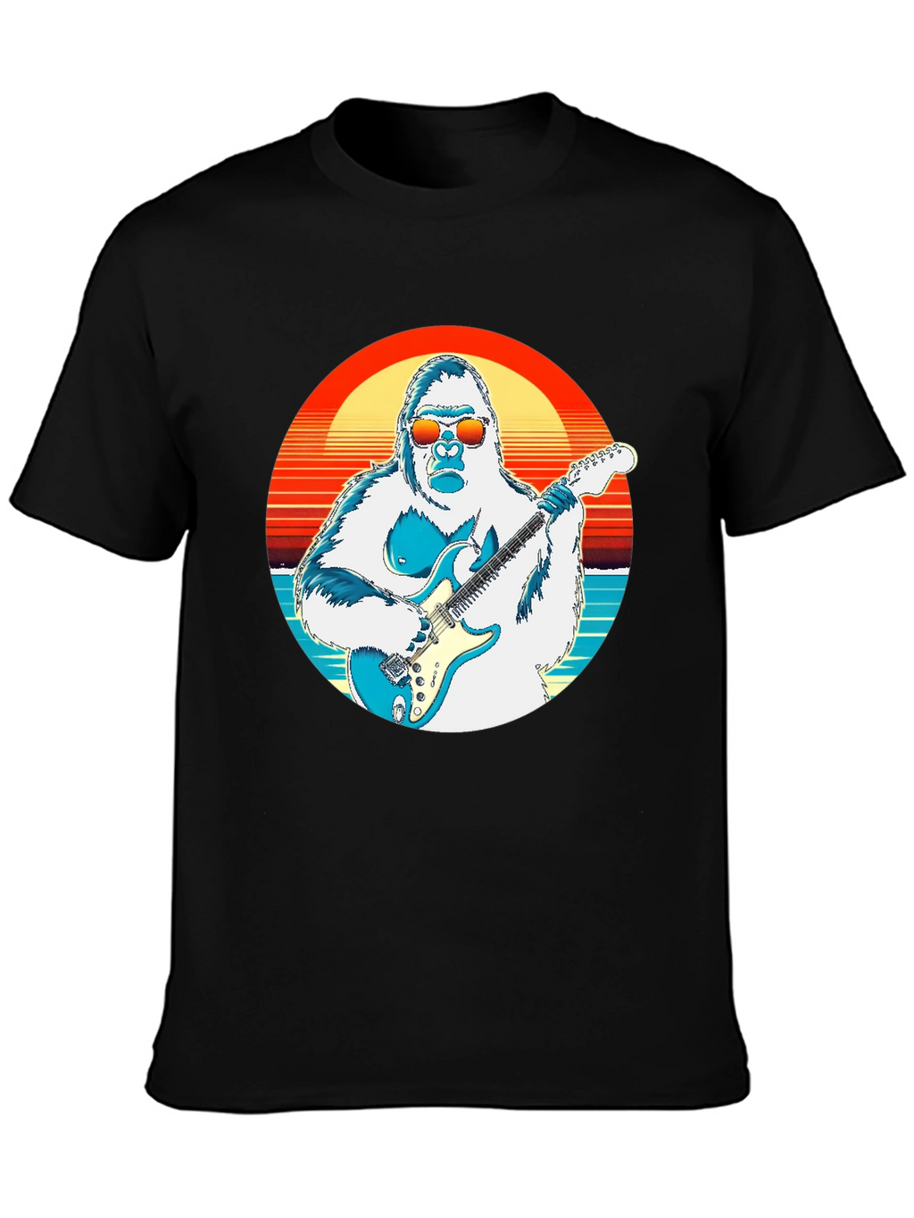 Cool Gorilla Guitarist Retro Sunset T-Shirt