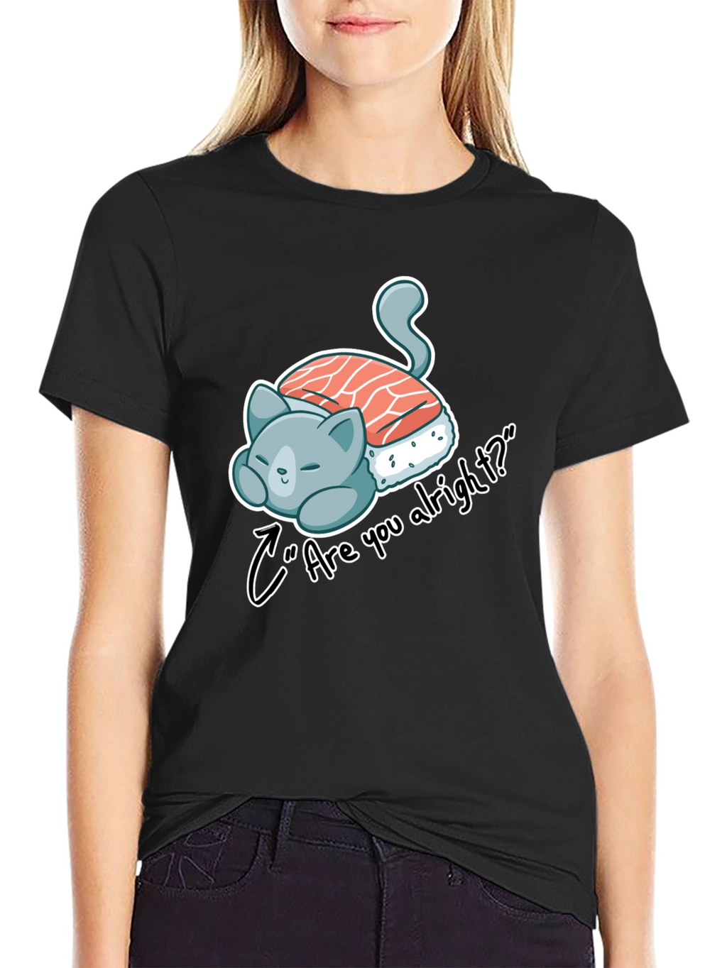 Sushi Cat Are you alright? Black Tee