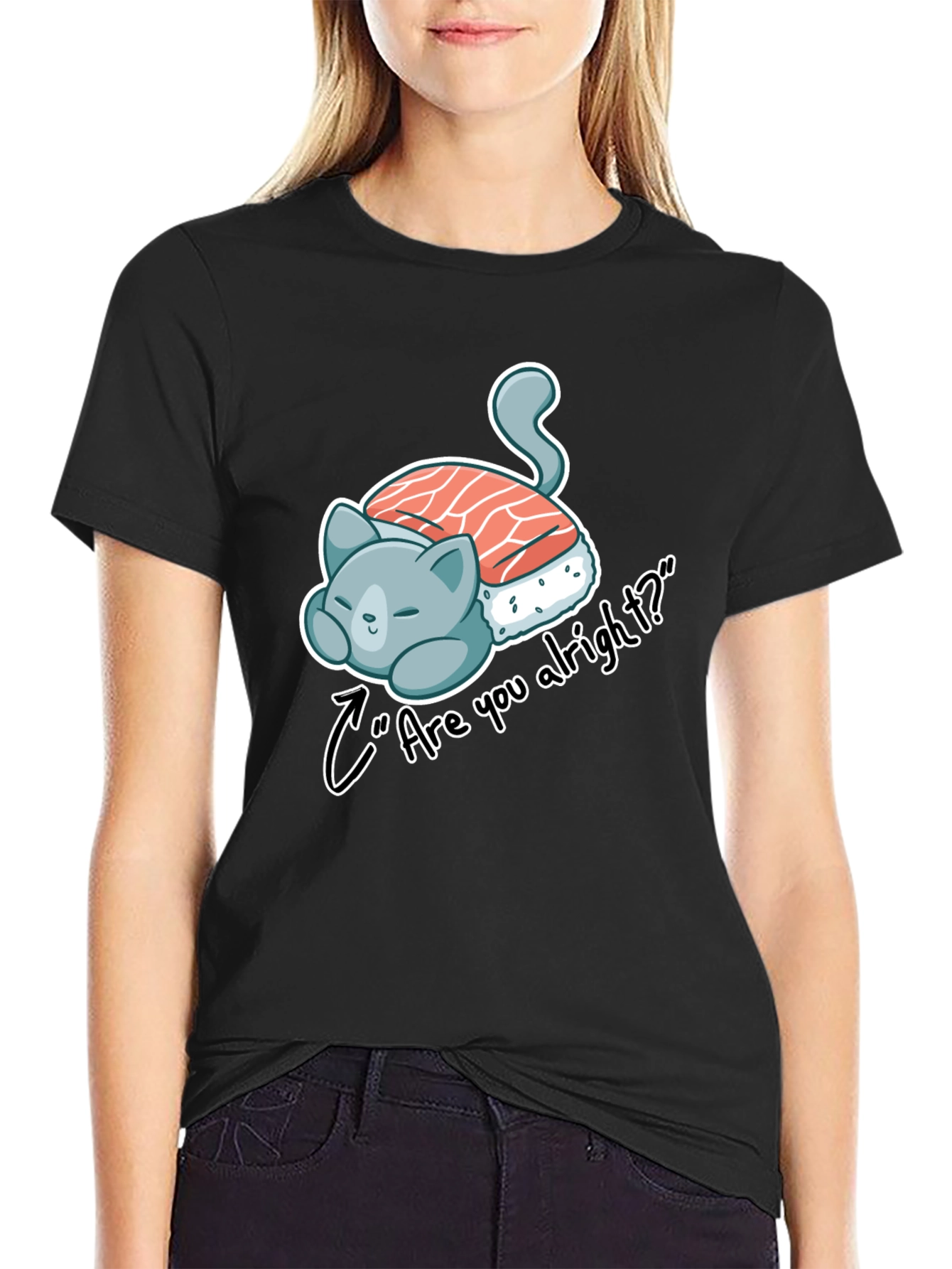 Sushi Cat Are you alright? Black Tee