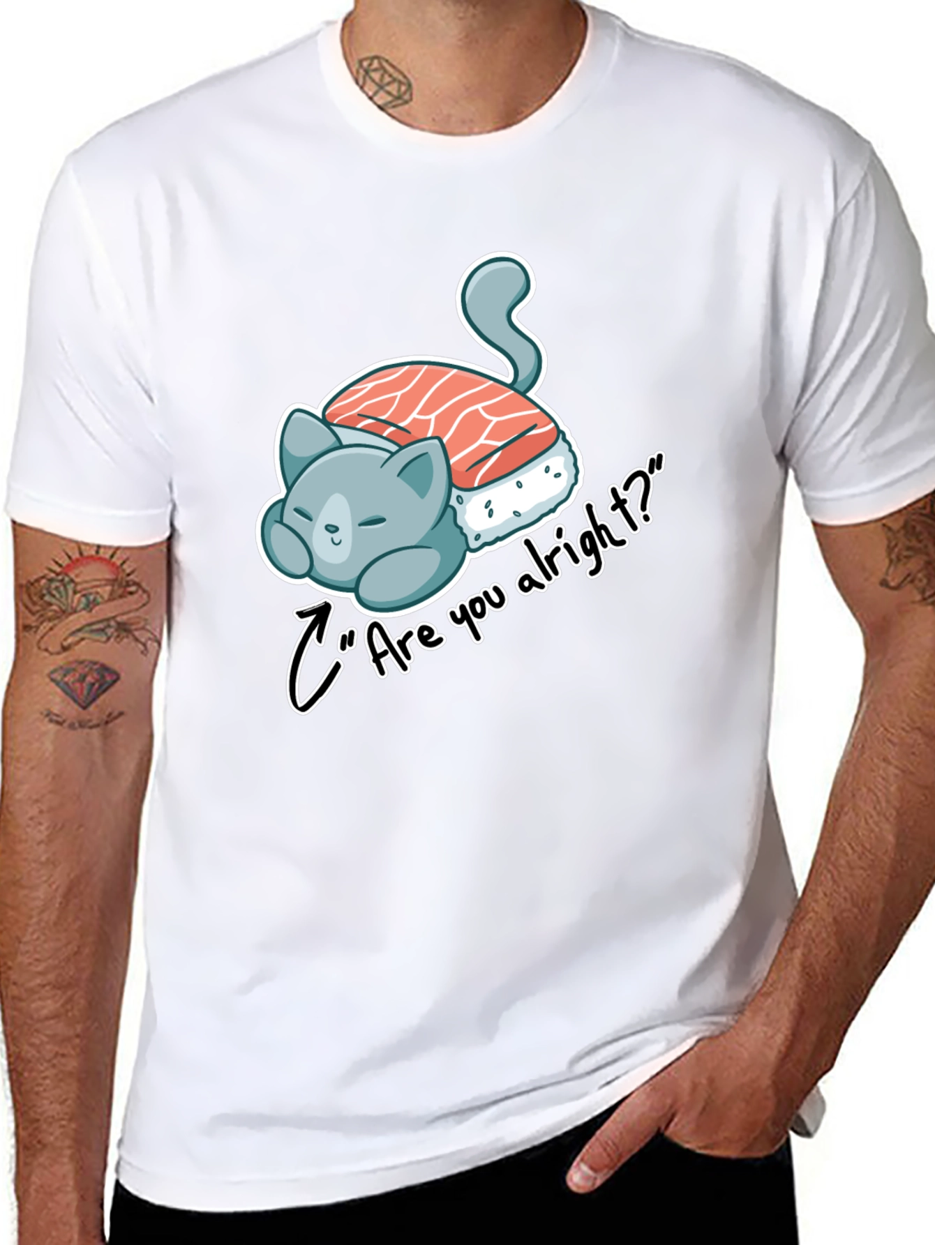 Sushi Cat Are you alright? Black Tee