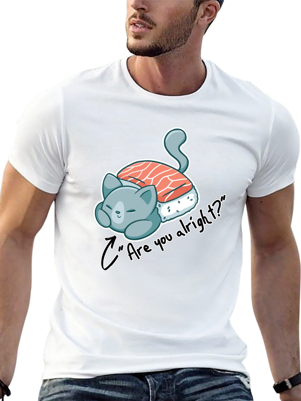 Sushi Cat Are you alright? Black Tee