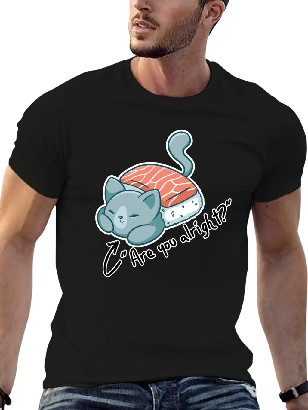 Sushi Cat Are you alright? Black Tee