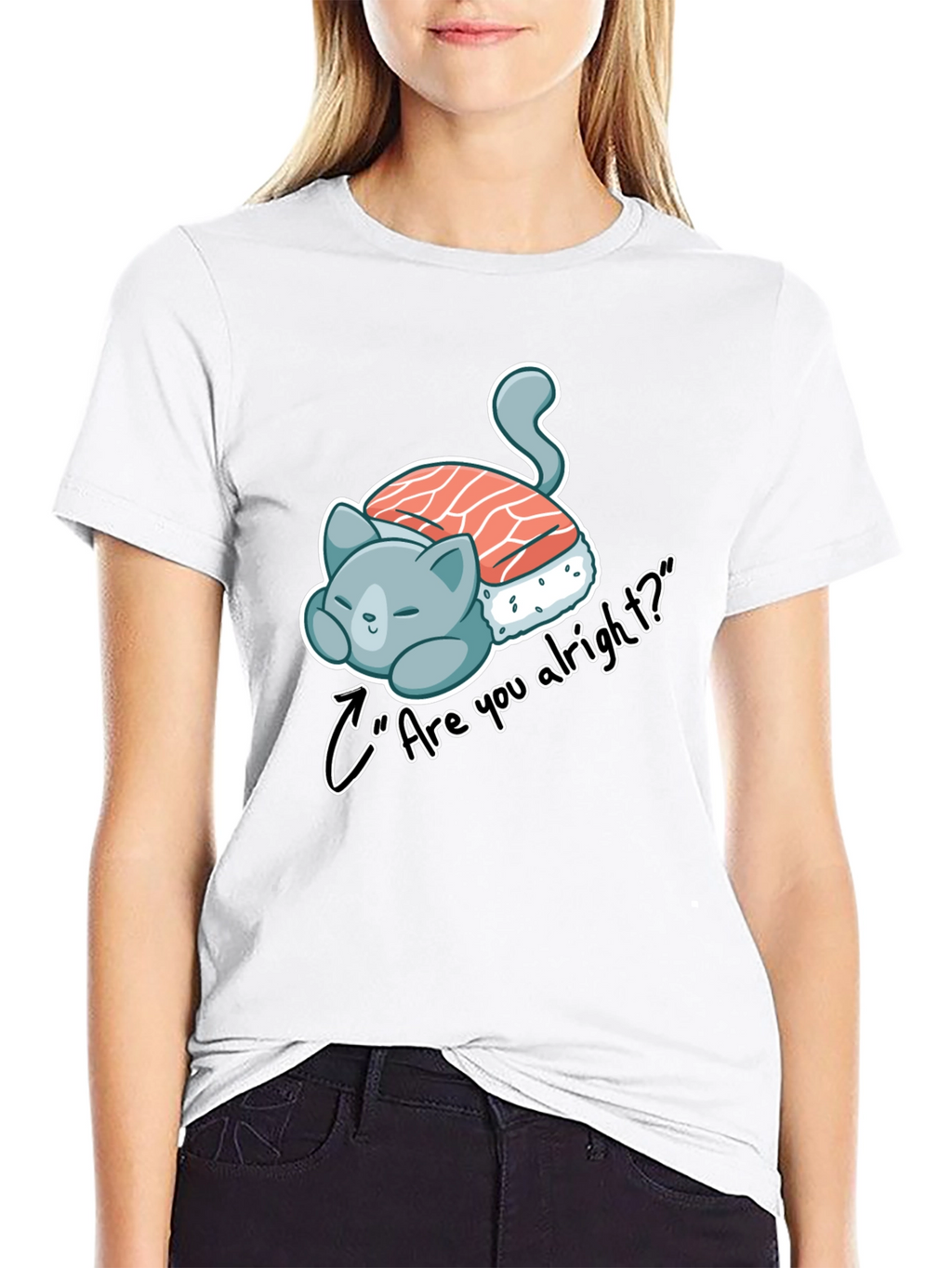Sushi Cat Are you alright? Black Tee