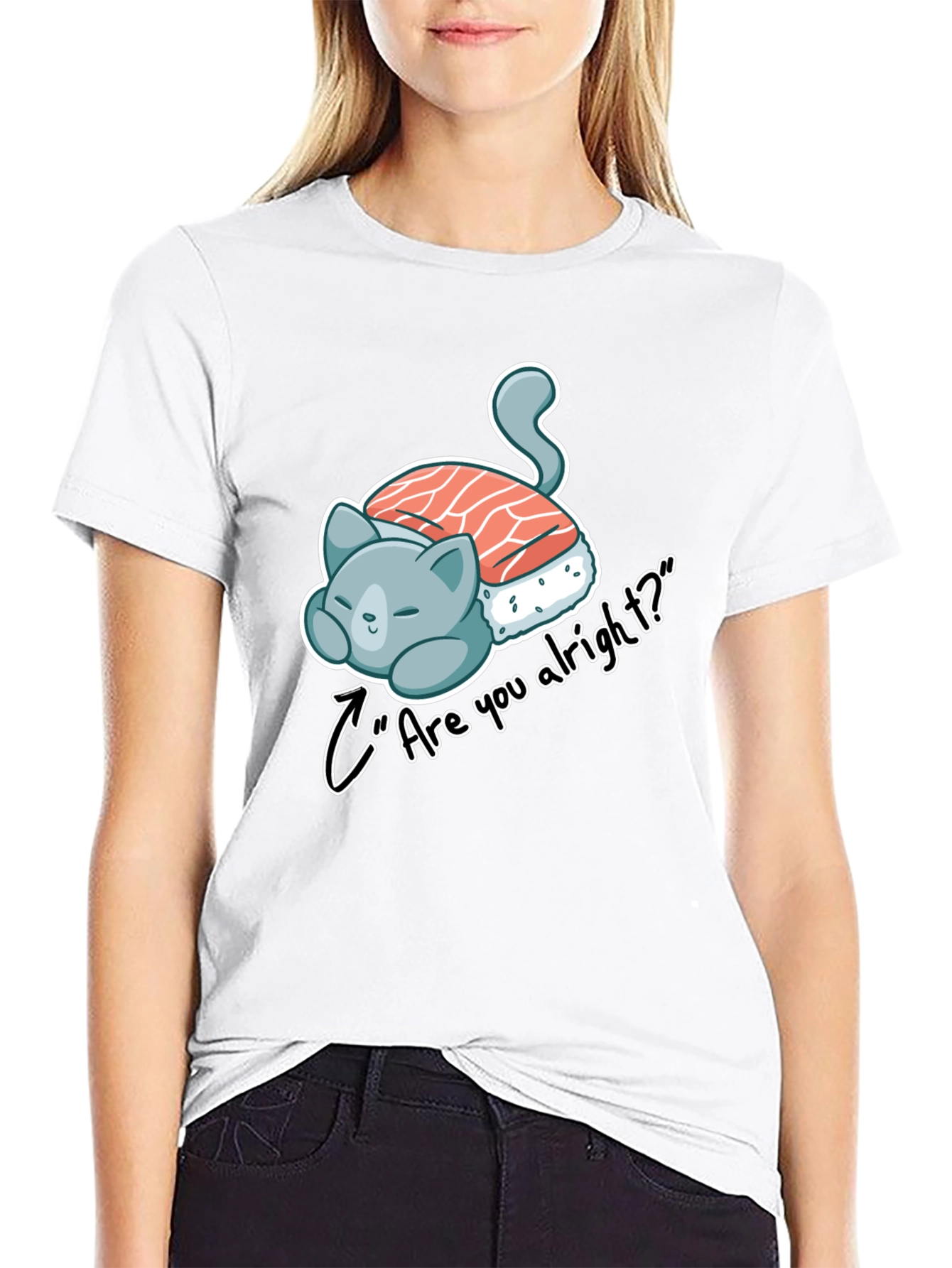 Sushi Cat Are you alright? Black Tee