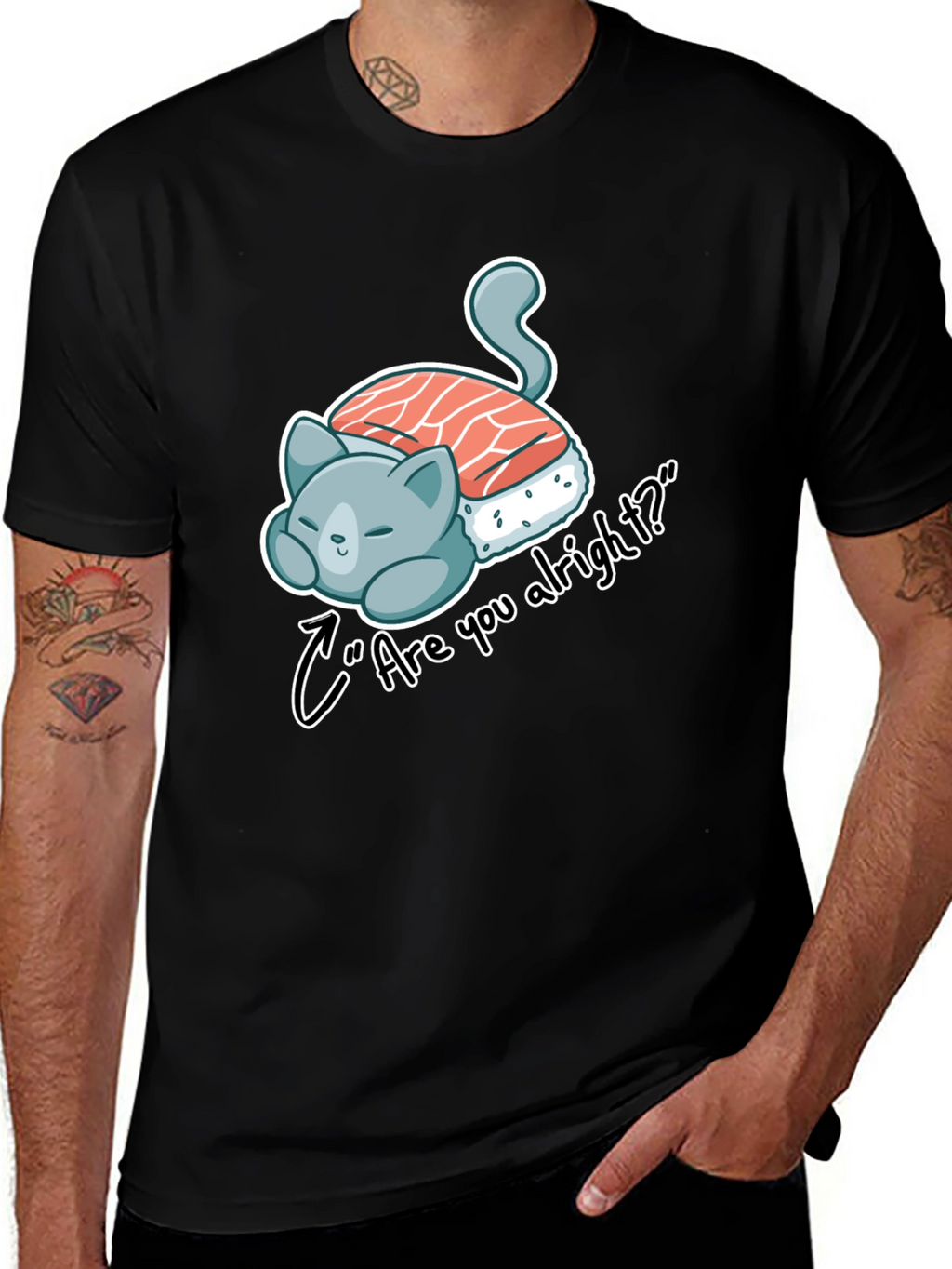 Sushi Cat Are you alright? Black Tee