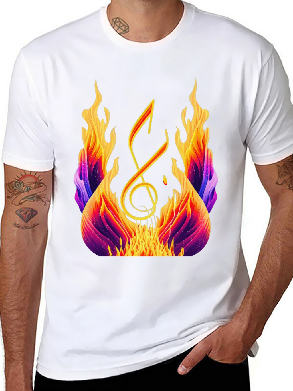 Fiery Music Note Graphic Tee - Black