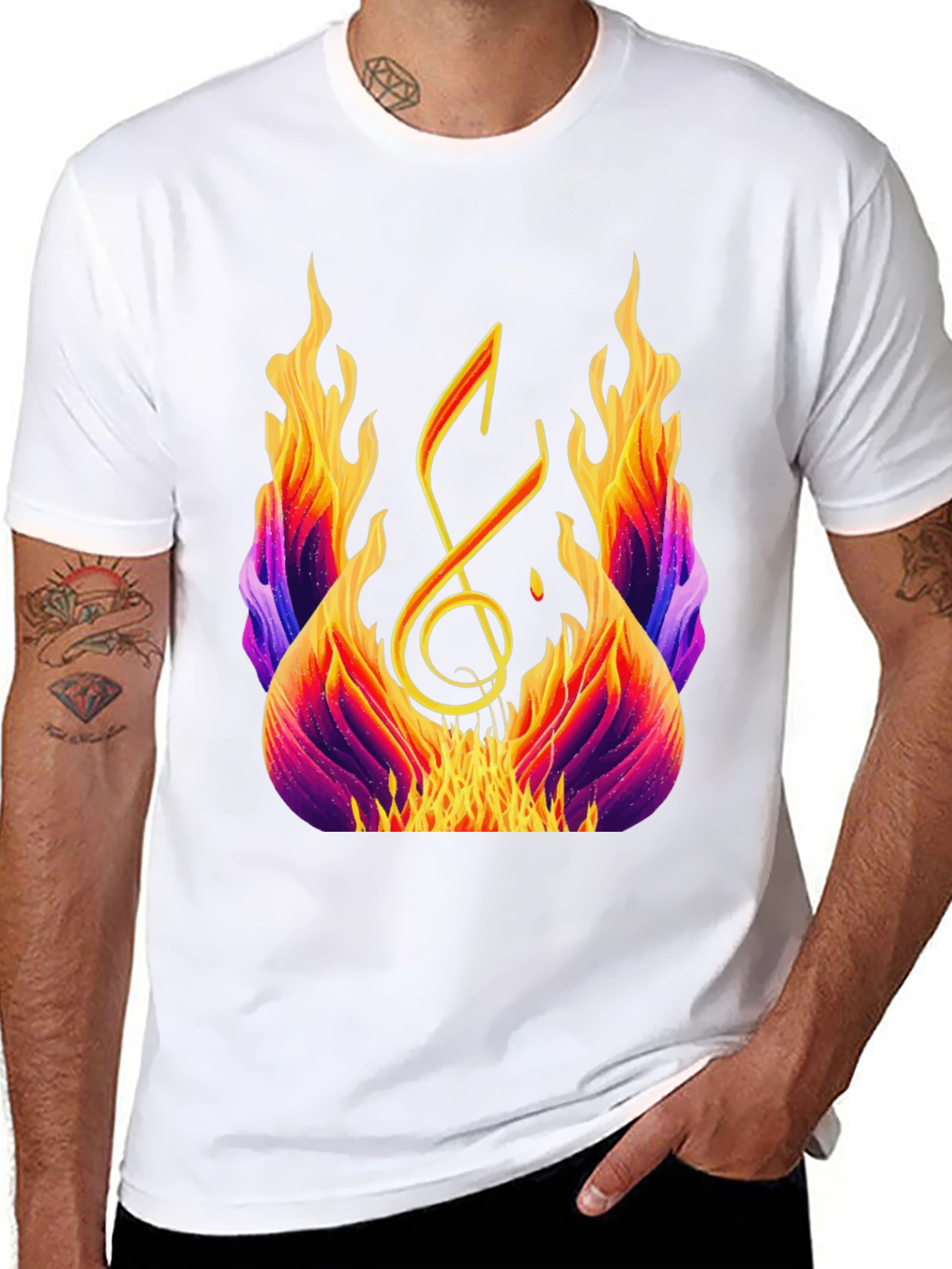 Fiery Music Note Graphic Tee - Black