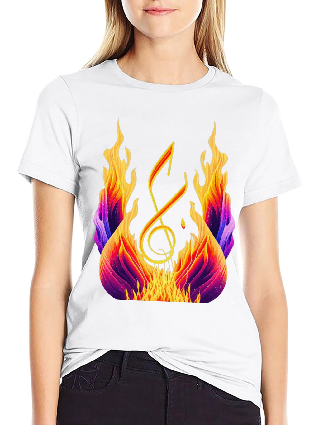Fiery Music Note Graphic Tee - Black