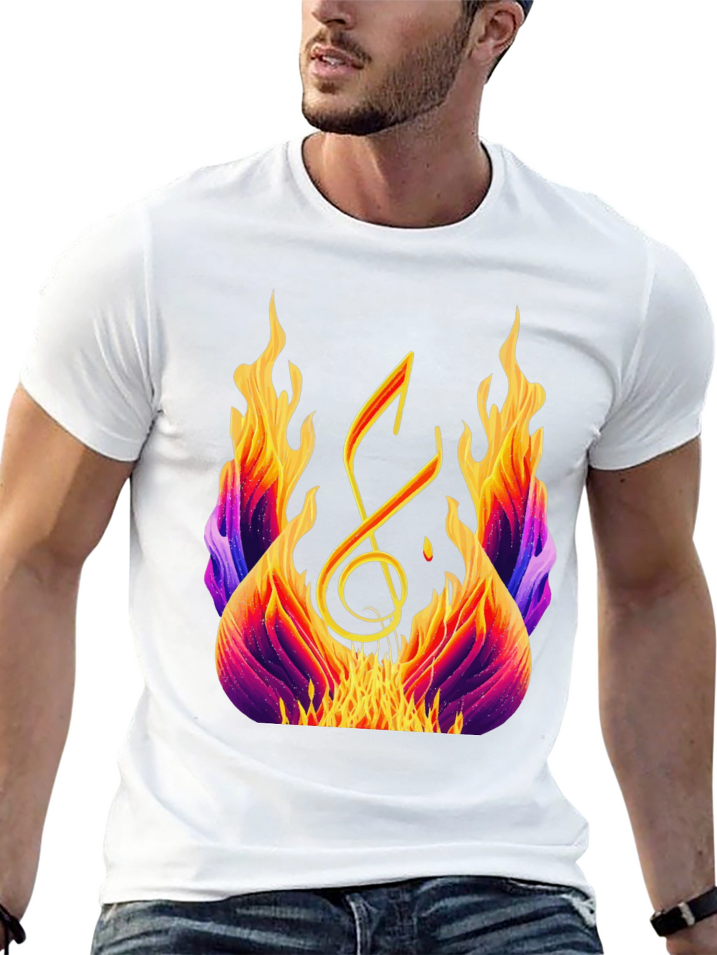 Fiery Music Note Graphic Tee - Black