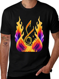 Fiery Music Note Graphic Tee - Black