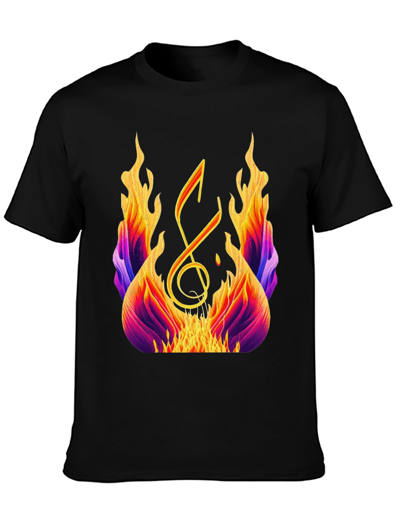 Fiery Music Note Graphic Tee - Black