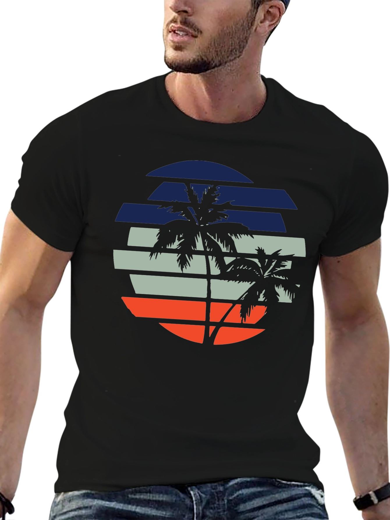 Retro Palm Tree Sunset Graphic T-Shirt