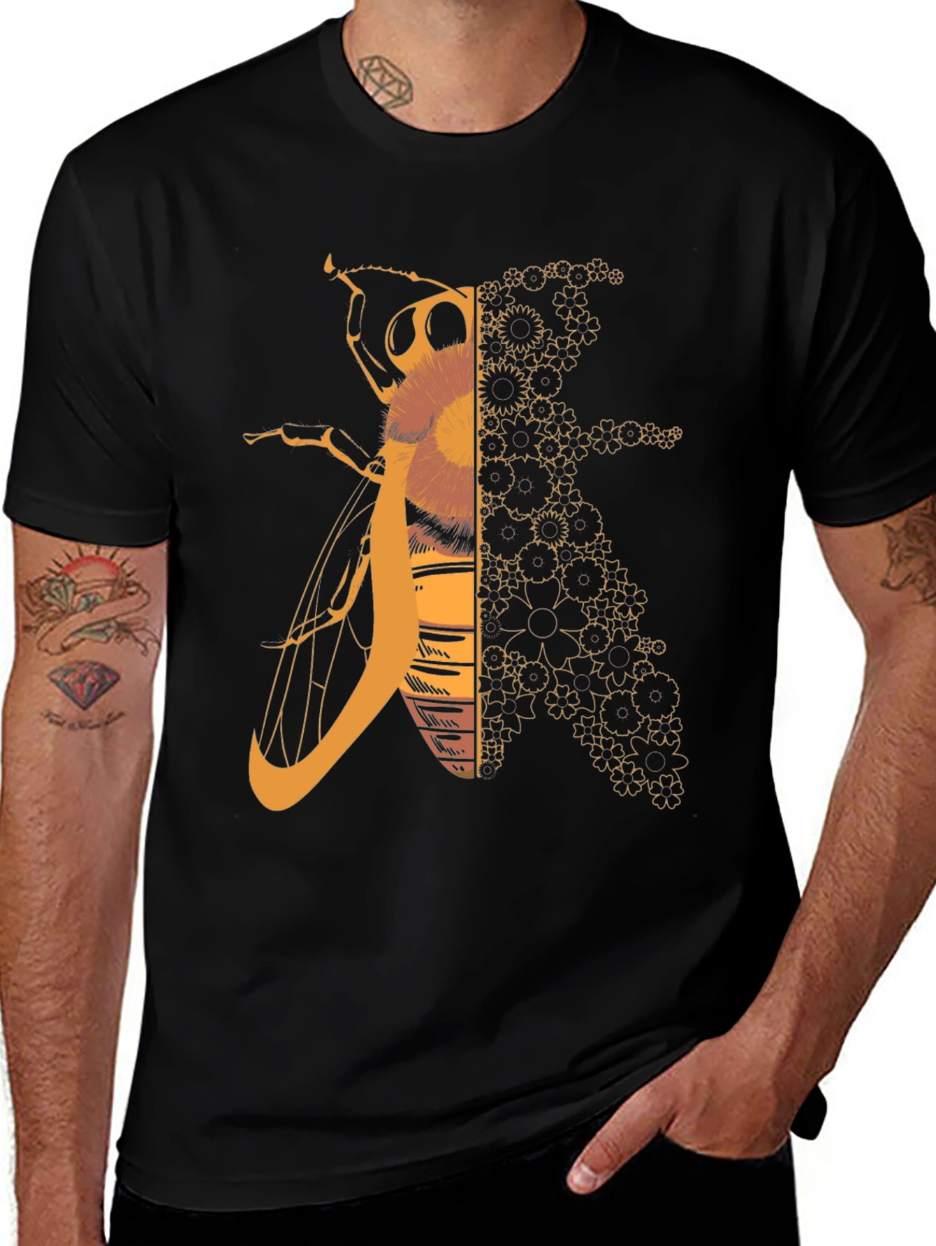 Geometric Bee Graphic Tee - Black