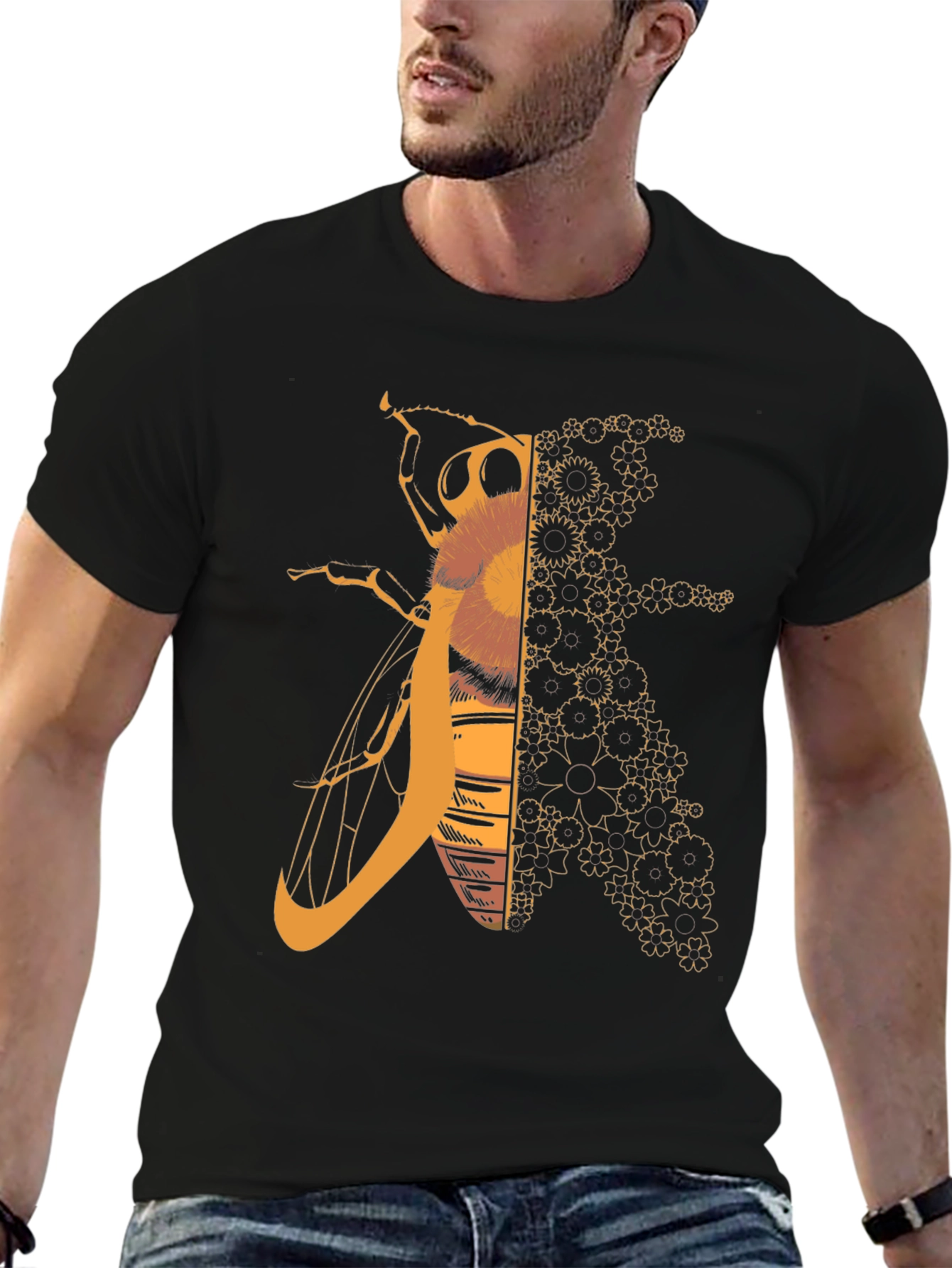 Geometric Bee Graphic Tee - Black