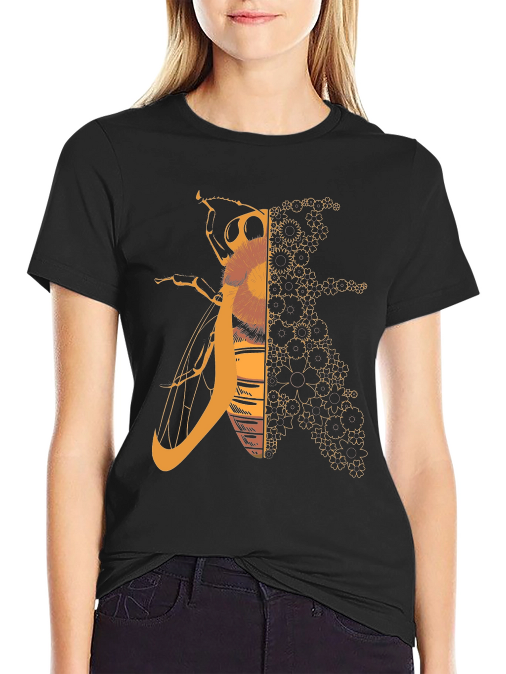 Geometric Bee Graphic Tee - Black