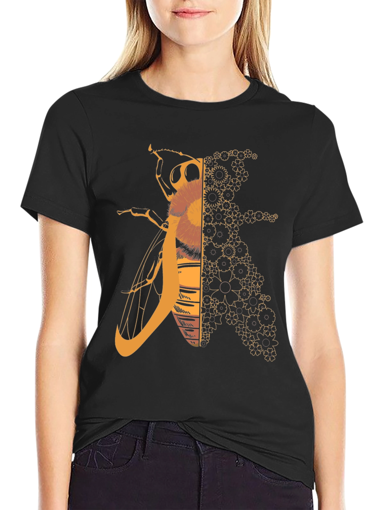 Geometric Bee Graphic Tee - Black