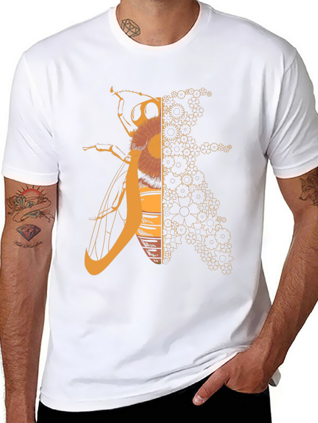 Geometric Bee Graphic Tee - Black