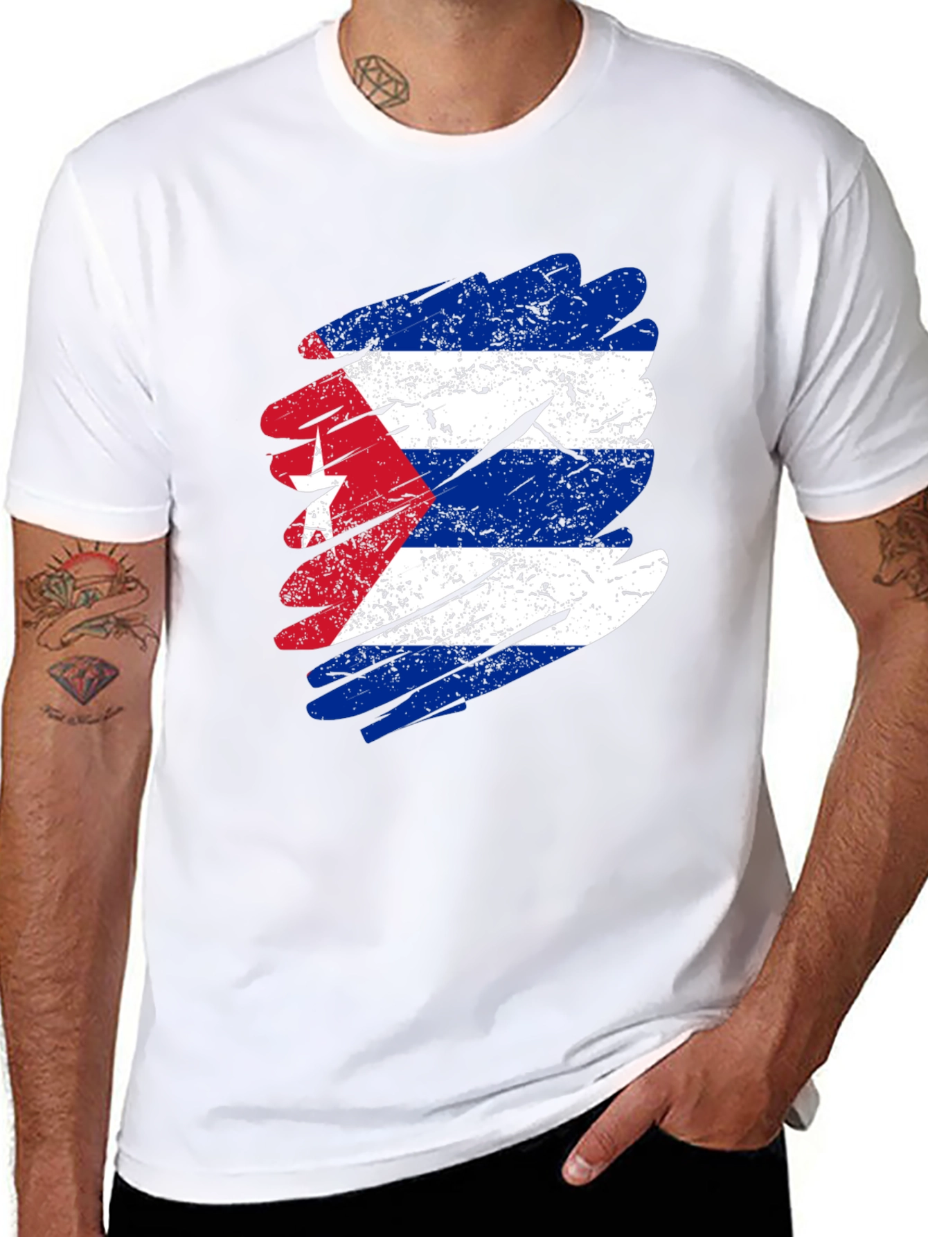 Distressed Cuba Flag Graphic T-Shirt