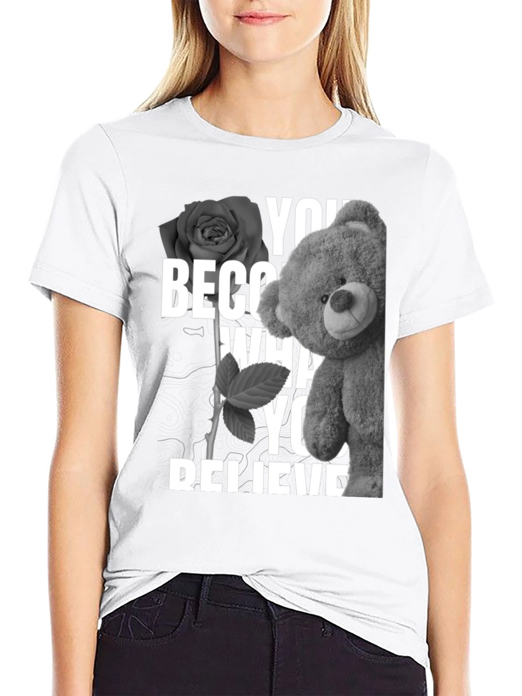 Rose & Teddy Graphic T-Shirt - Believe In Yourself