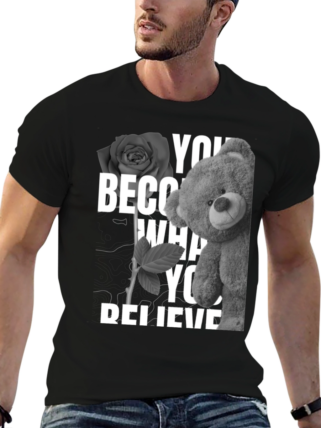 Rose & Teddy Graphic T-Shirt - Believe In Yourself