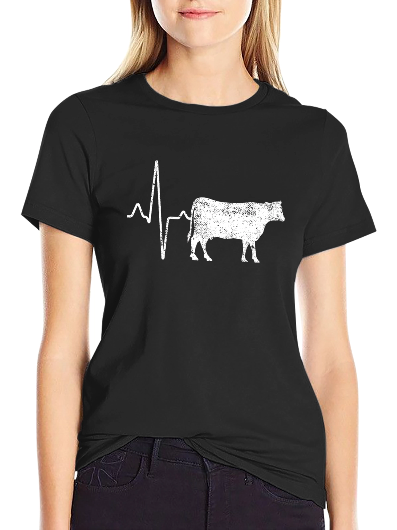 Cow Heartbeat T-Shirt - Black Cotton Graphic Tee