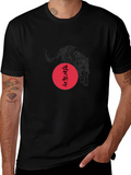 Black Tee with Tiger and Red Circle Design