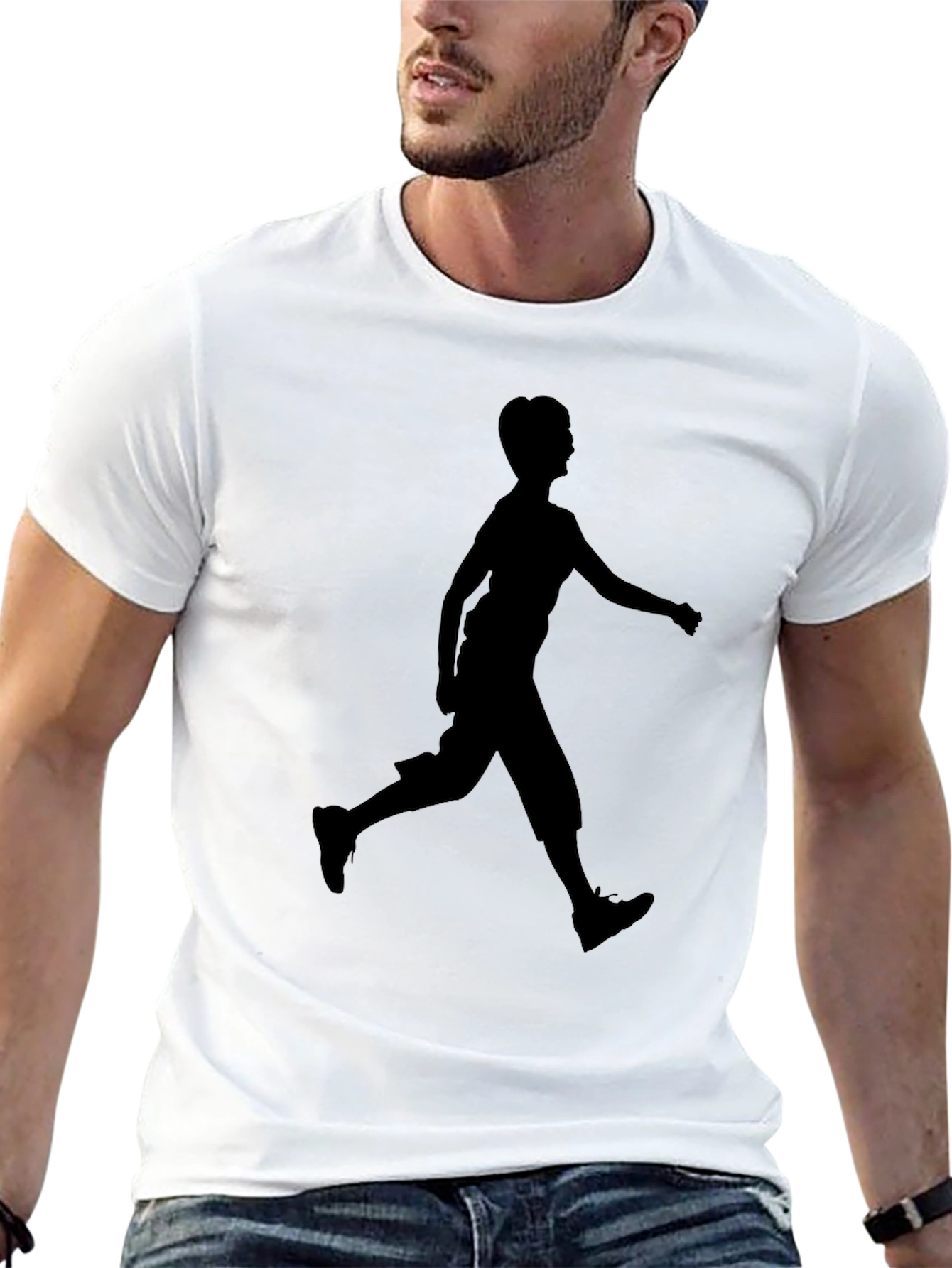 Black T-Shirt with Running Silhouette Design