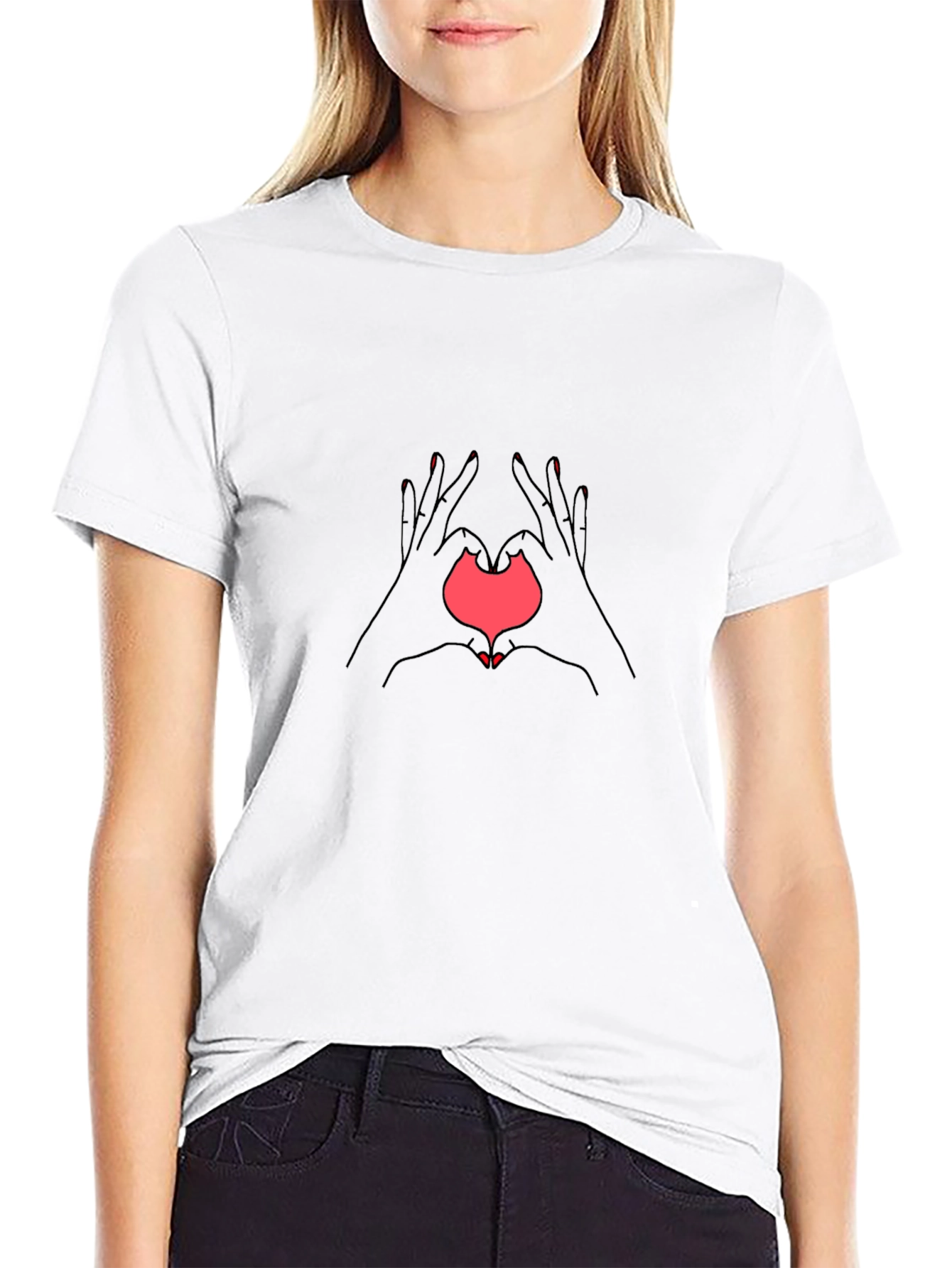 Heart Hands Graphic T-Shirt - Casual Black Tee