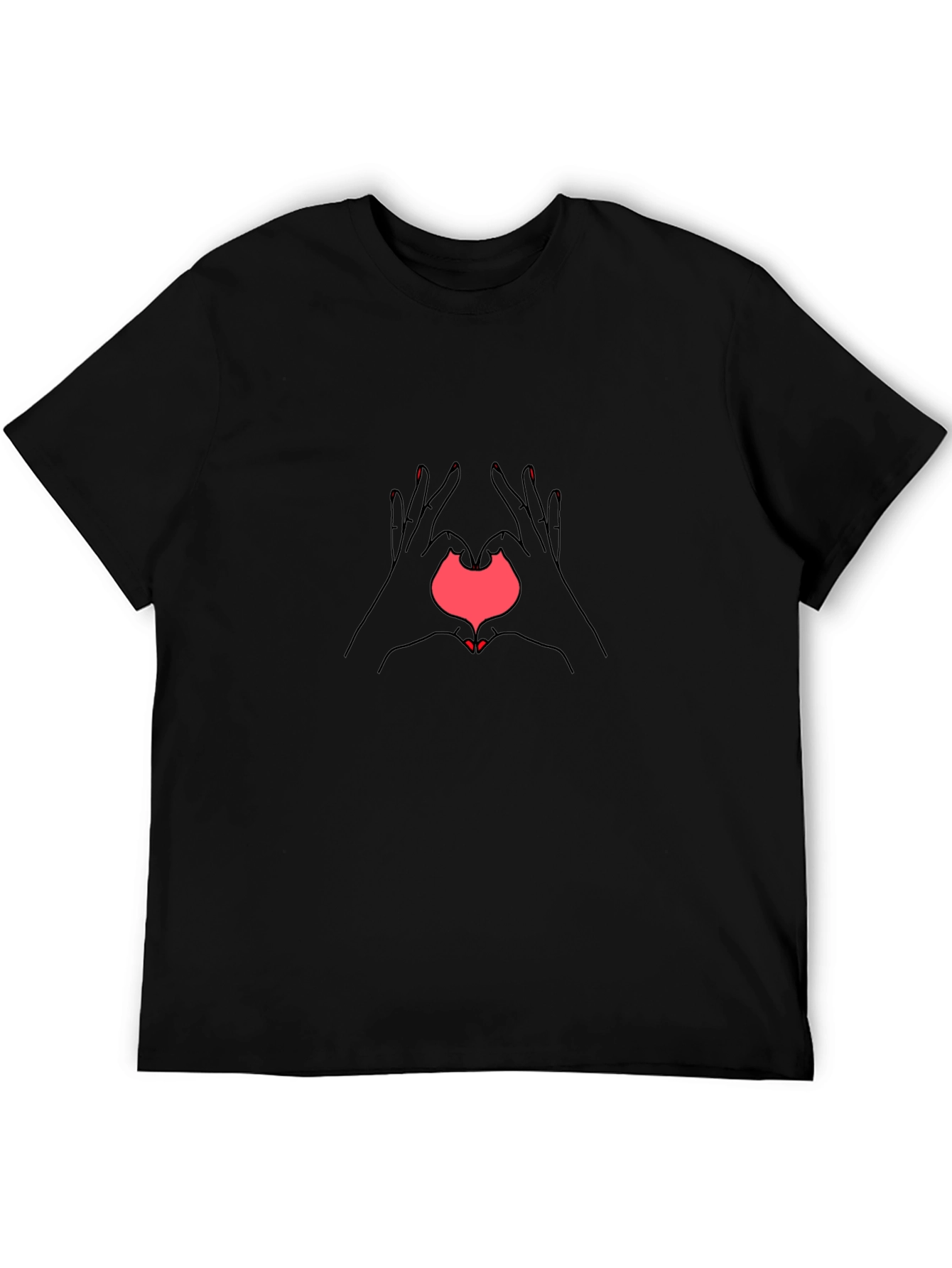 Heart Hands Graphic T-Shirt - Casual Black Tee