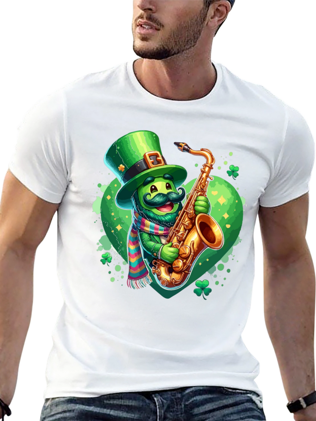St. Patricks Day Leprechaun Saxophone Graphic Tee