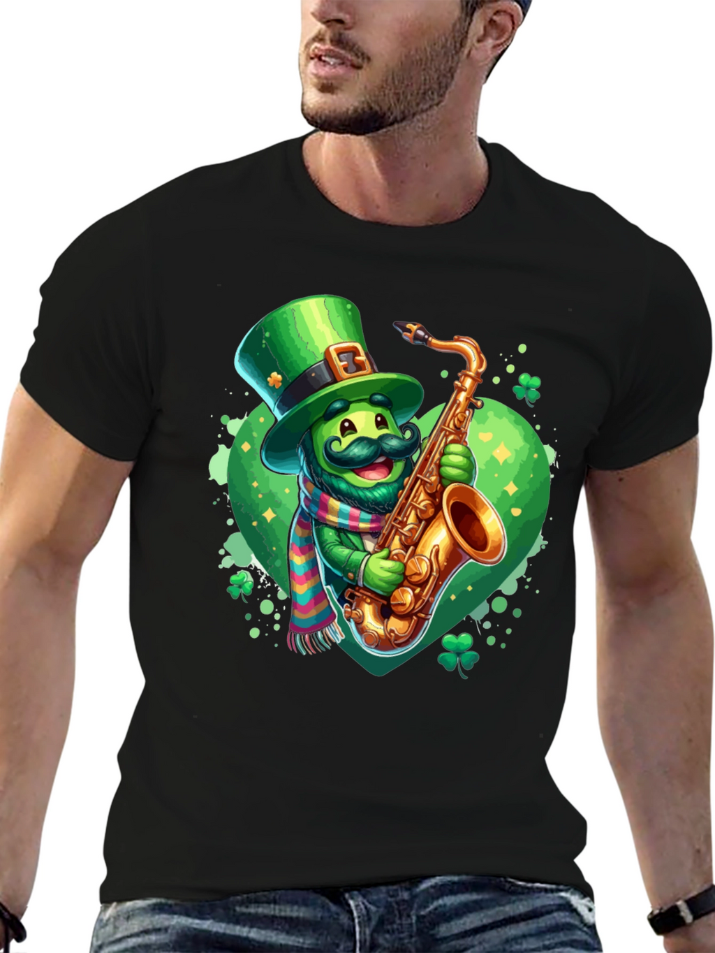 St. Patricks Day Leprechaun Saxophone Graphic Tee