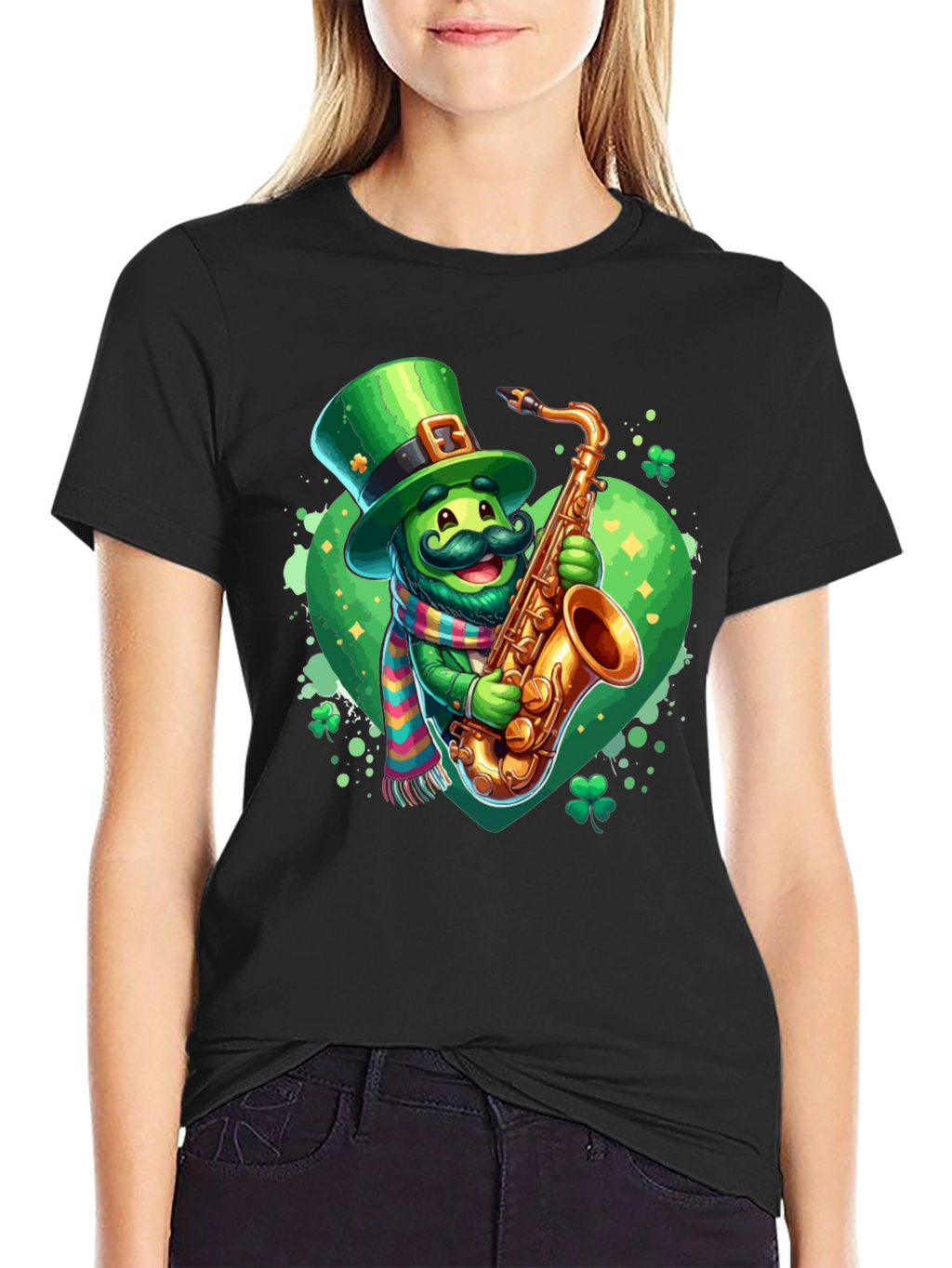 St. Patricks Day Leprechaun Saxophone Graphic Tee