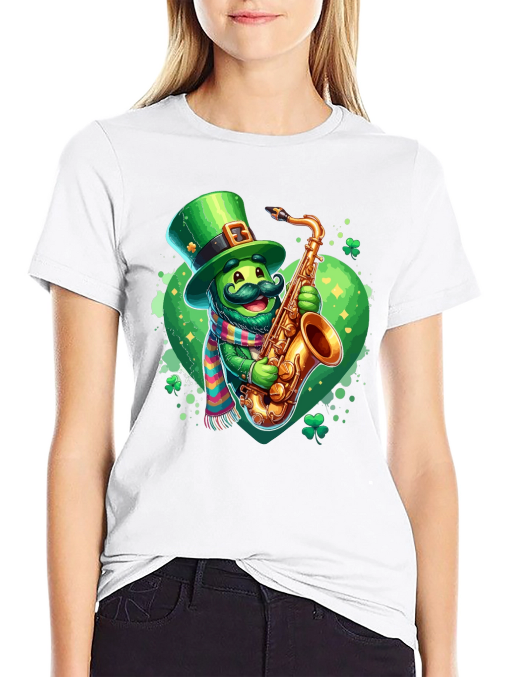 St. Patricks Day Leprechaun Saxophone Graphic Tee