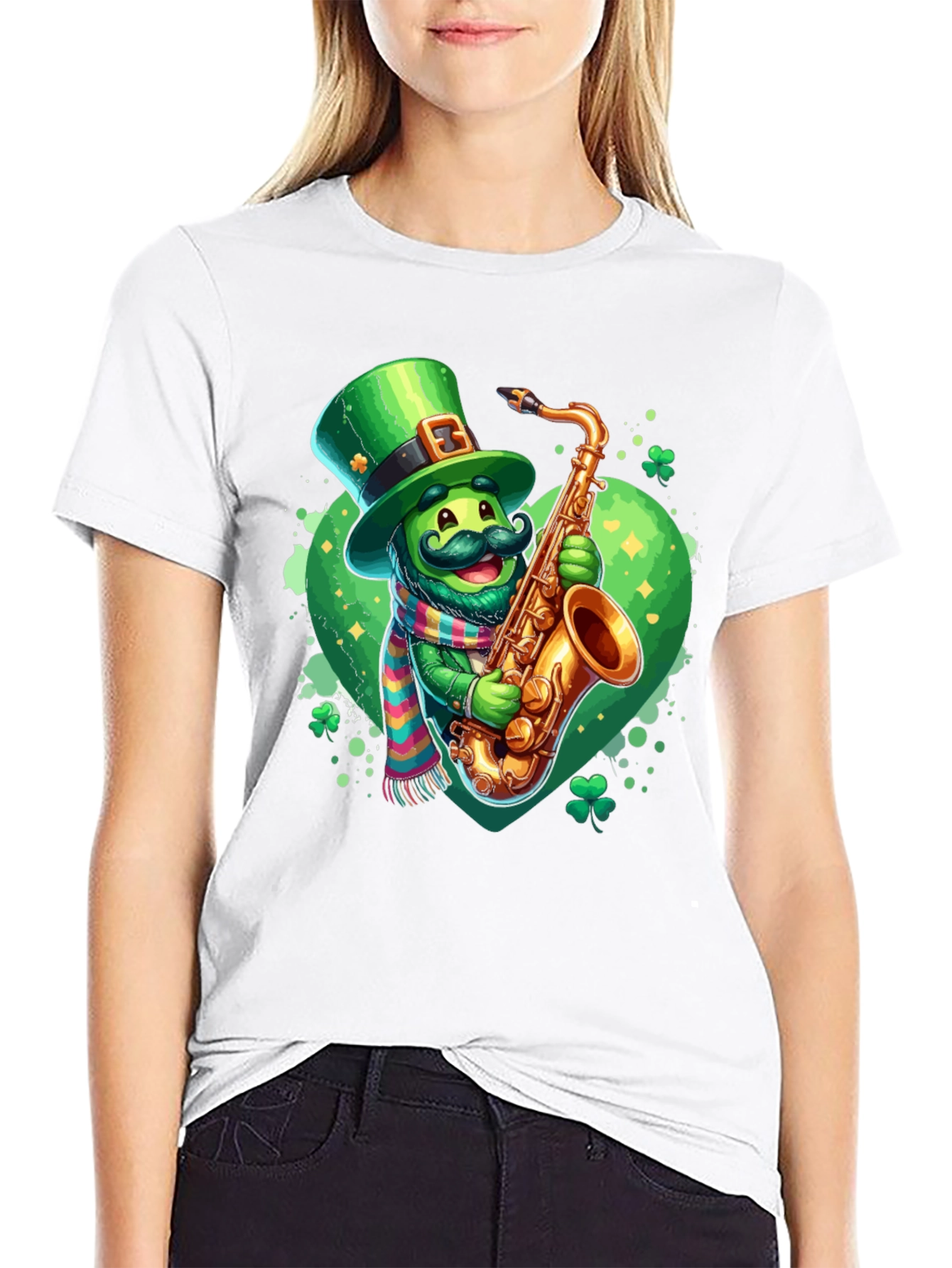 St. Patricks Day Leprechaun Saxophone Graphic Tee