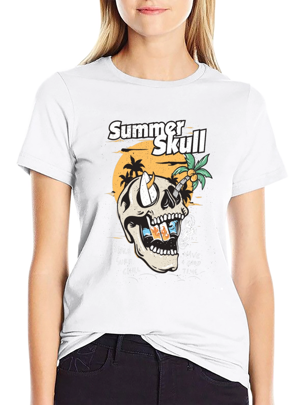 Summer Skull Graphic Tee - Beach Vibes